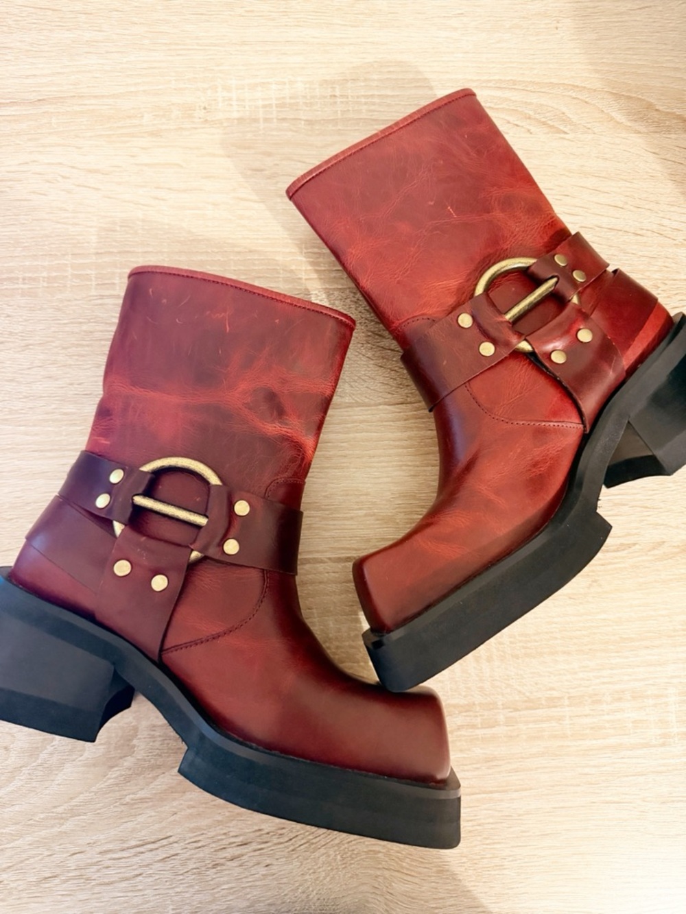 NEW Free People Jeffrey Campbell Lights Out Moto Boot Leather Maroon Size 7 * - Picture 4 of 11